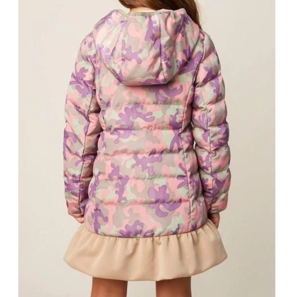 HAYDEN Girls Camo coat with bottom ruffles. Beige, pink, and purple. 13/14. NWOT - Picture 3 of 5